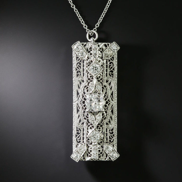 Art Deco French-Cut Diamond Filigree Brooch/Pendant