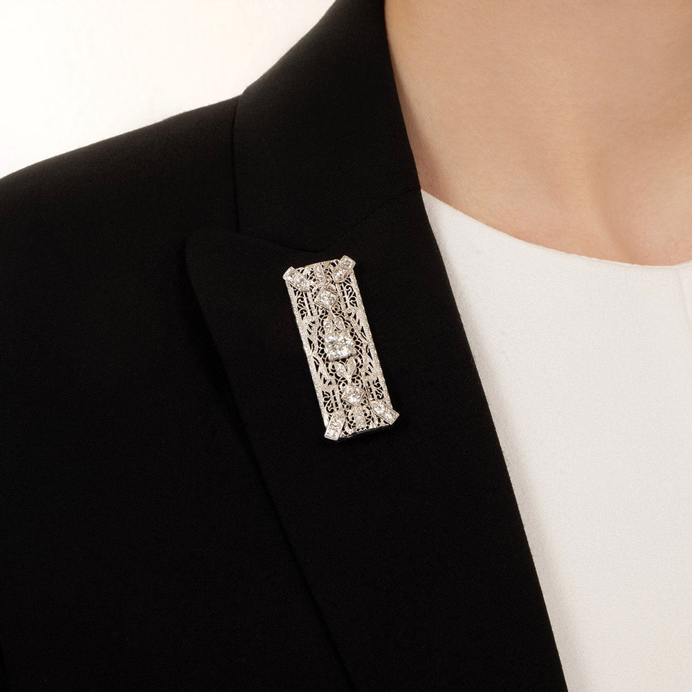 Art Deco French-Cut Diamond Filigree Brooch/Pendant - 5