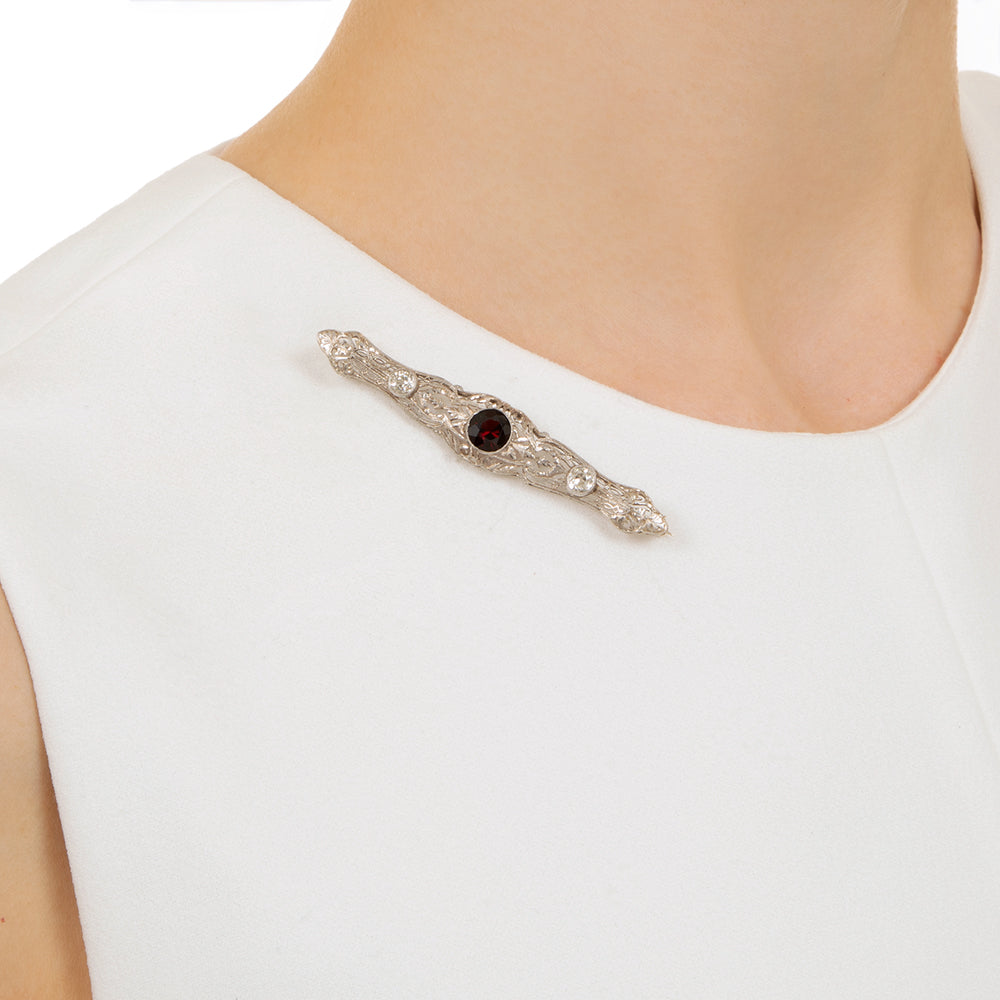 Art Deco Garnet and Diamond Bar Pin by Crane and Theurer - 3