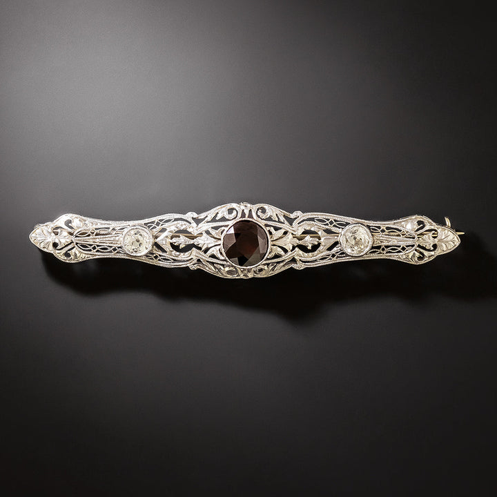 Art Deco Garnet and Diamond Bar Pin by Crane and Theurer