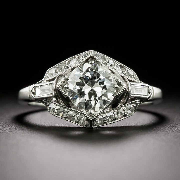 Art Deco Geometric .82 Carat Diamond Engagement Ring