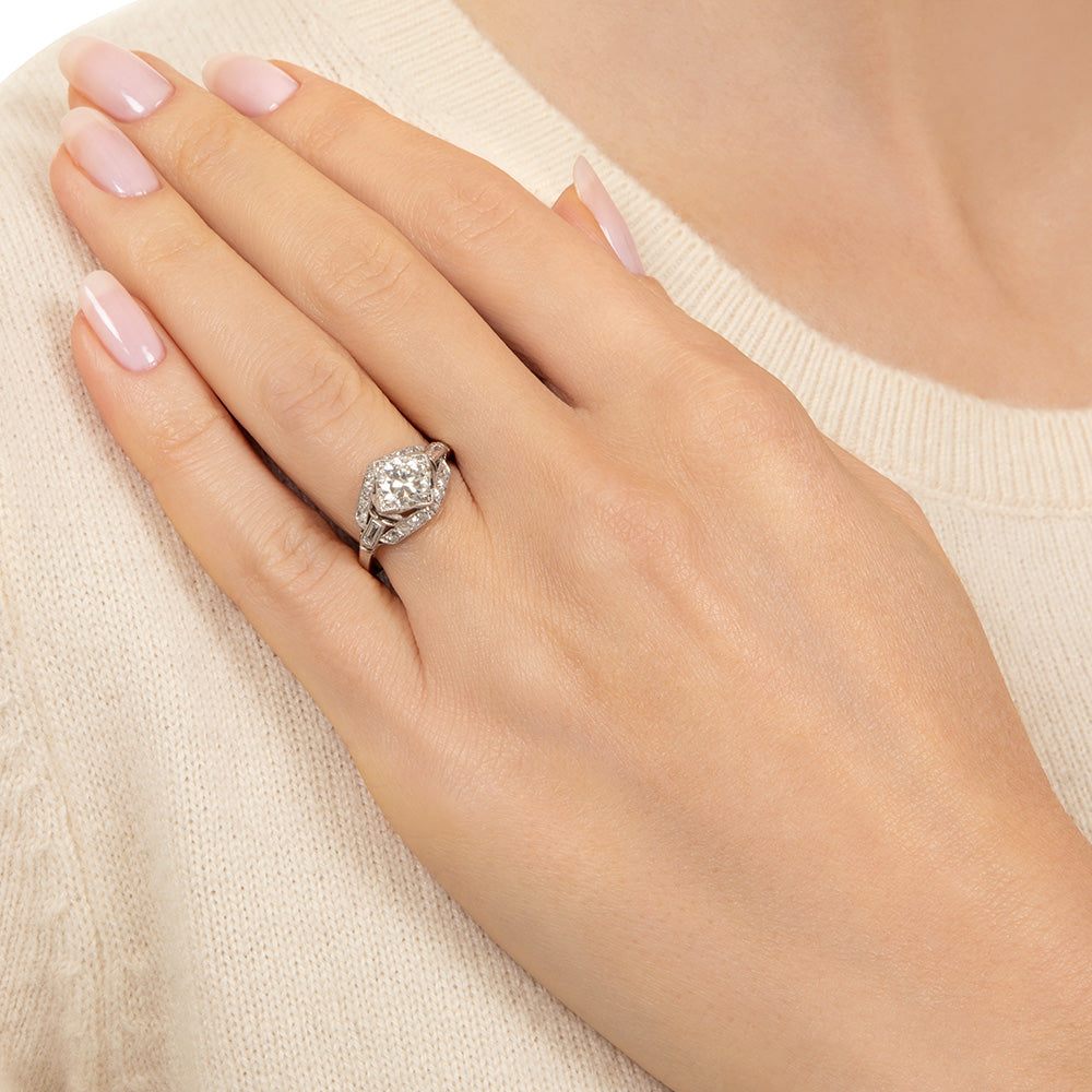 Art Deco Geometric .82 Carat Diamond Engagement Ring - 6