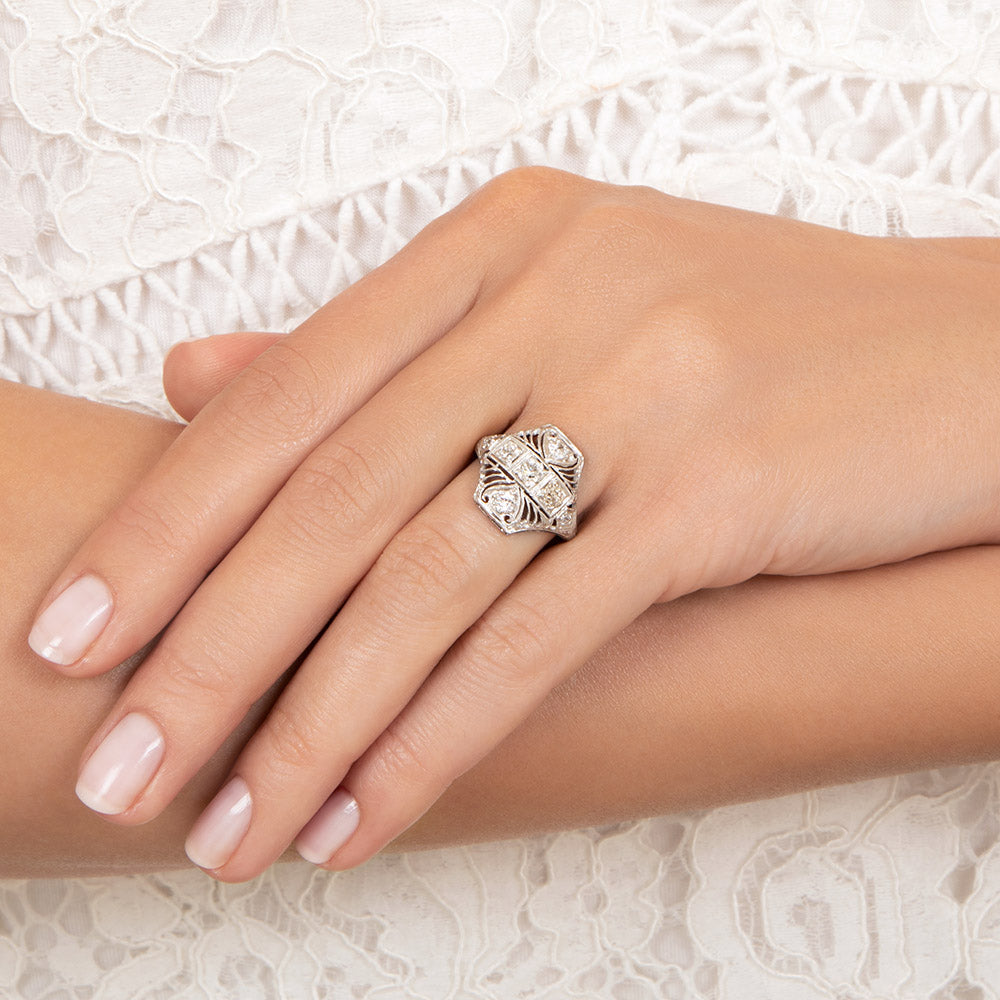 Art Deco Hexagonal Diamond Dinner Ring - 5