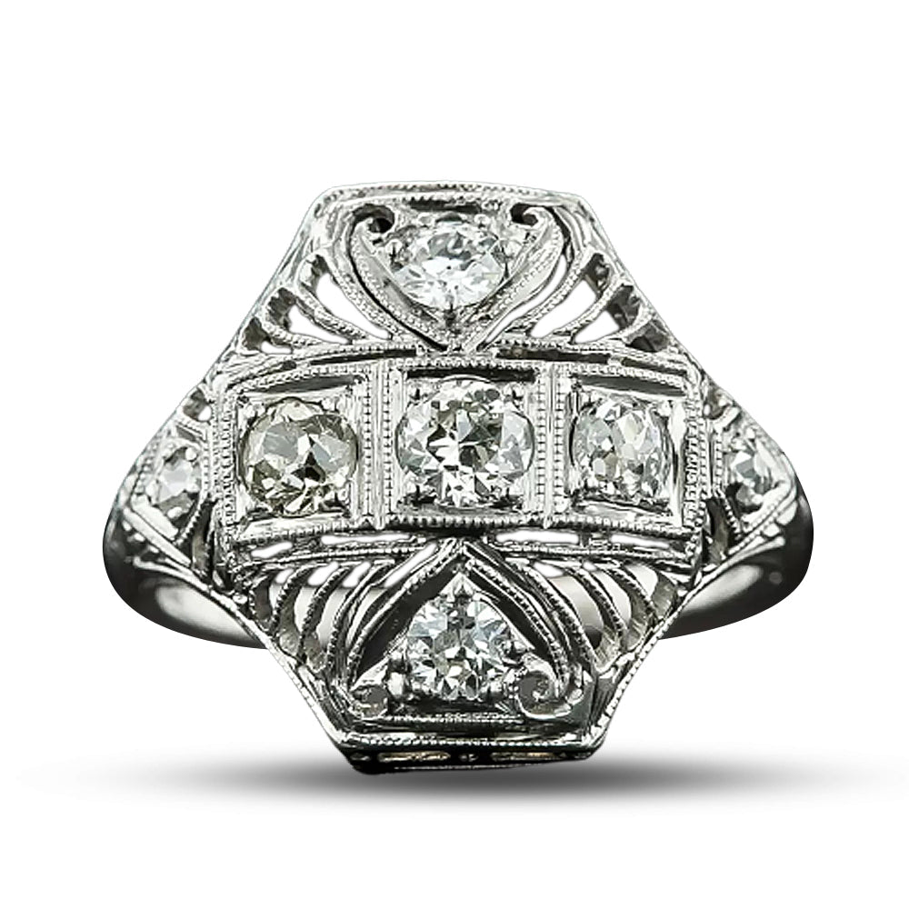 Art Deco Hexagonal Diamond Dinner Ring - 4