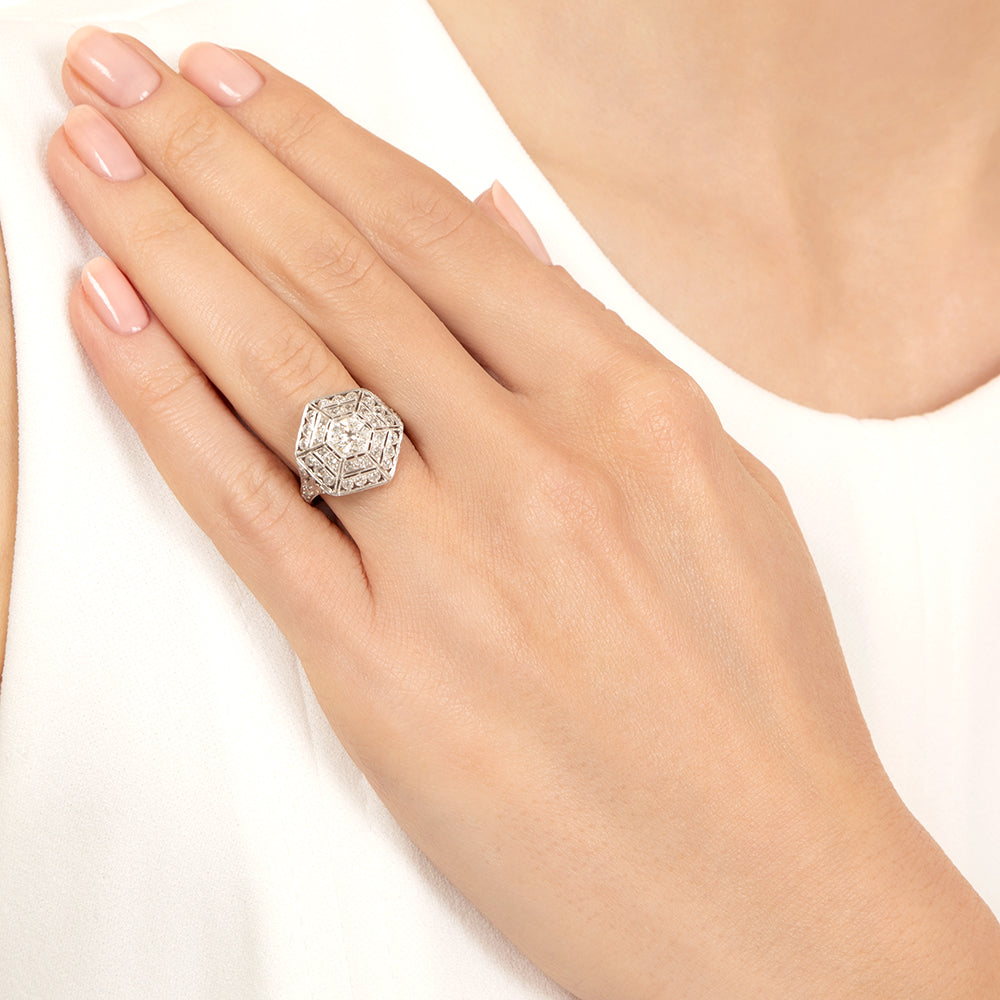 Art Deco Hexagonal Diamond Ring - 6