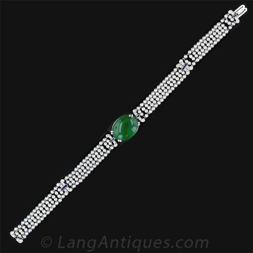 Art Deco Jadeite and Natural Pearl Bracelet - GIA