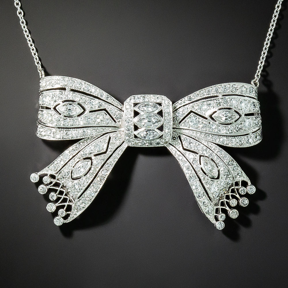 Art Deco Marquise Diamond Bow Pendant  - 3