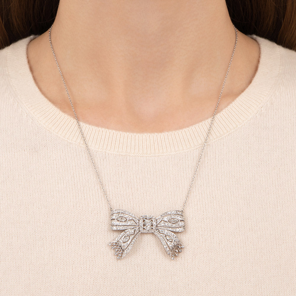 Art Deco Marquise Diamond Bow Pendant  - 4