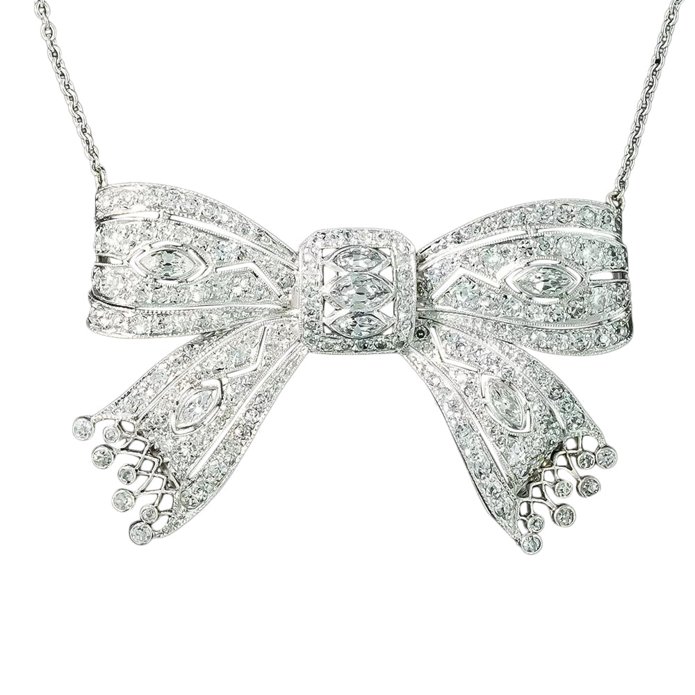 Art Deco Marquise Diamond Bow Pendant  - 3