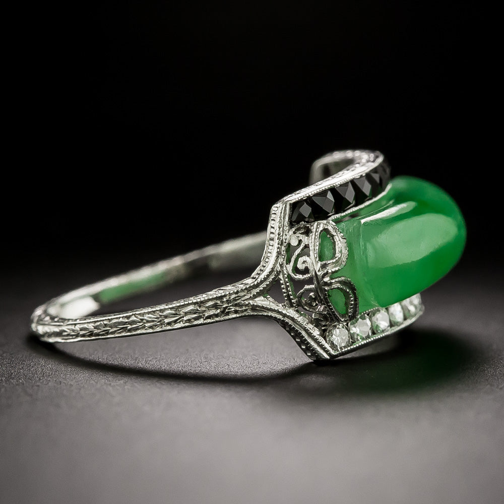 Art Deco Marsh & Co. Jade, Diamond and Onyx Ring - 4