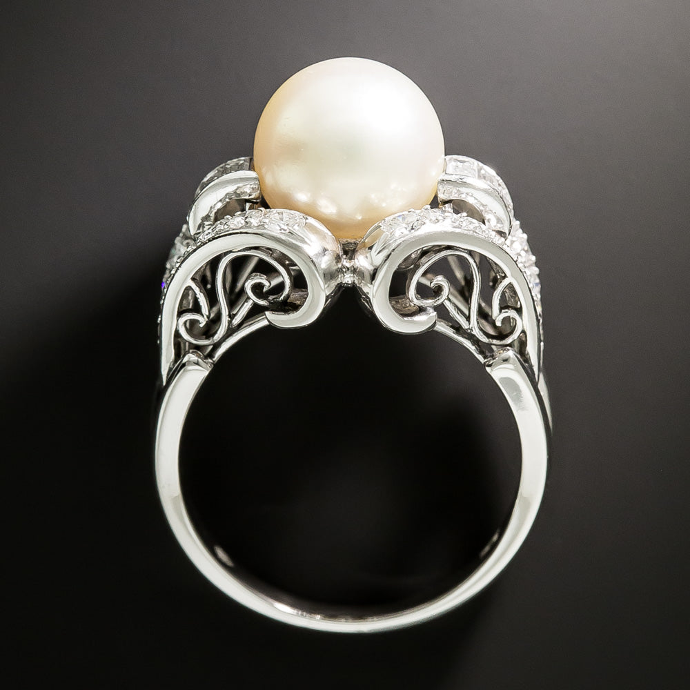 Mid-Century Cultured Pearl and Diamond Ring - 5