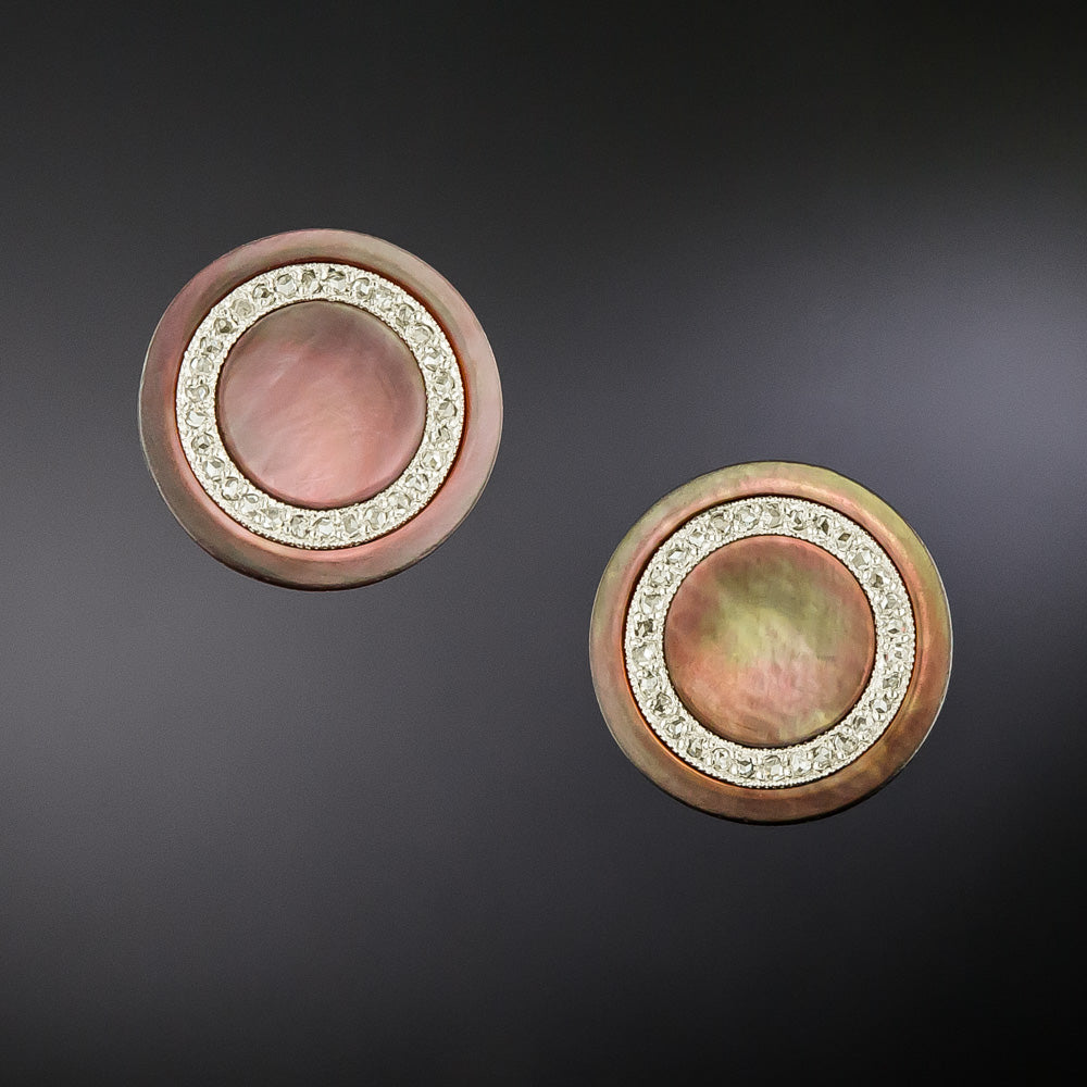 Art Deco Mother-of-Pearl and Diamond Ear Studs by Carrington Co. - 1