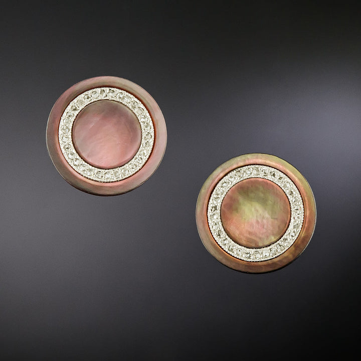 Art Deco Mother-of-Pearl and Diamond Ear Studs by Carrington Co.