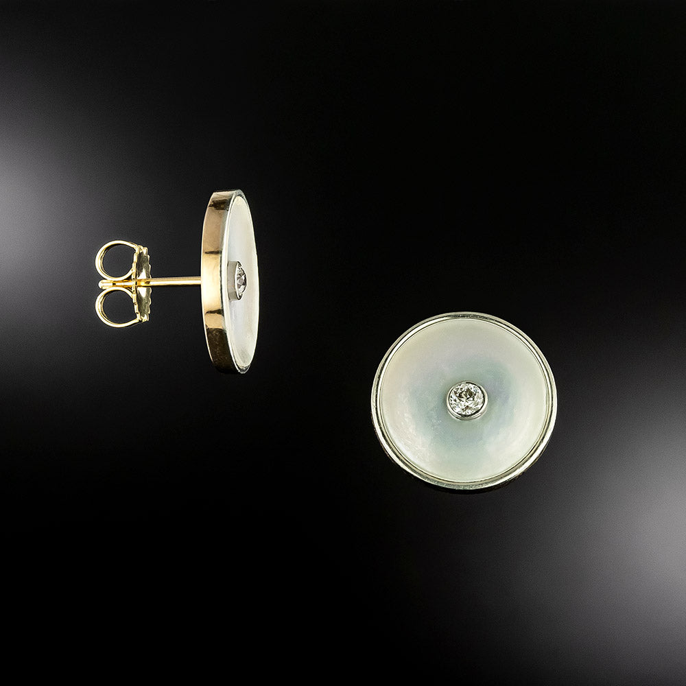 Art Deco Mother of Pearl and Diamond Earrings - 3