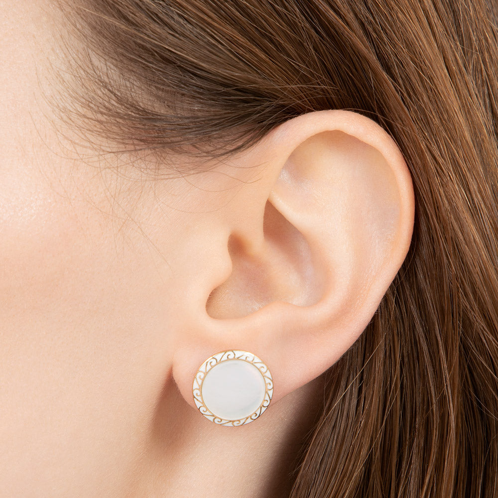 Art Deco Mother-of-Pearl and Enamel Stud Earrings  - 9