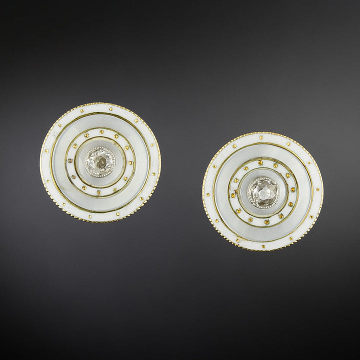 Art Deco Mother-of-Pearl, Enamel and Diamond Earrings