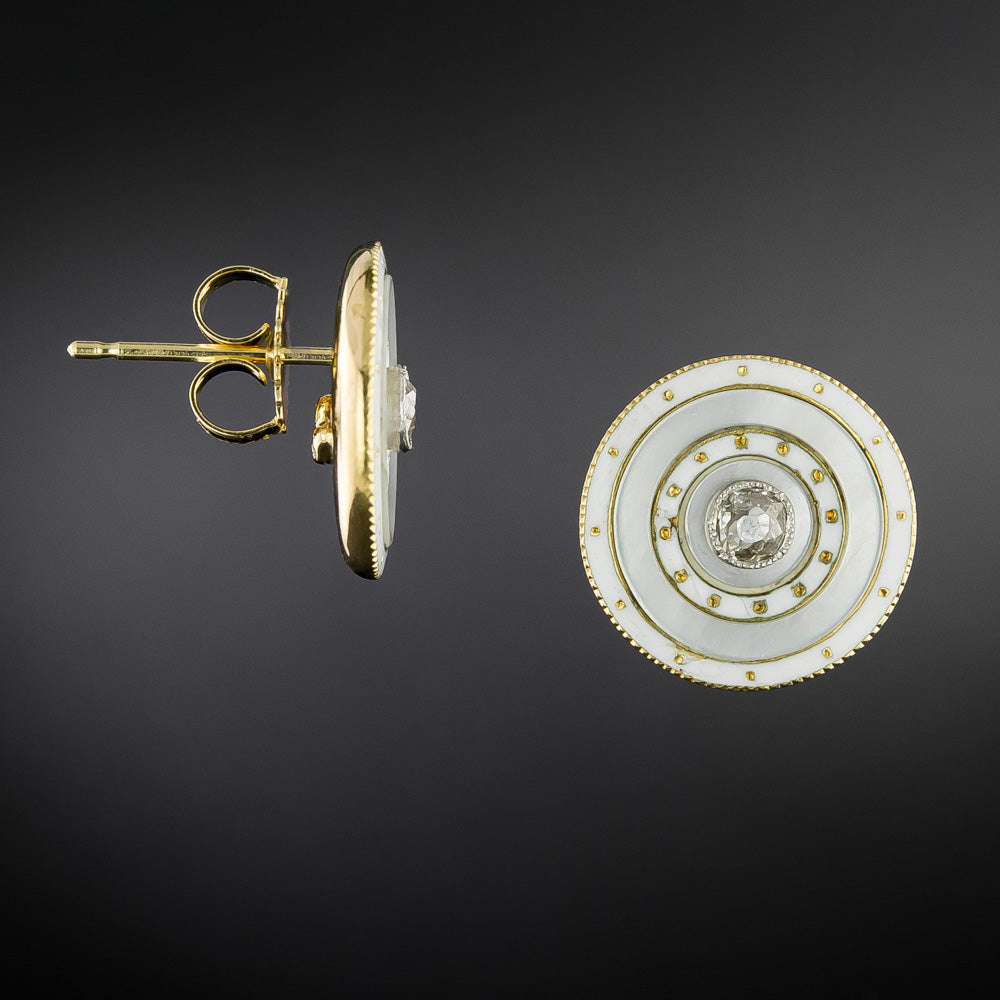 Art Deco Mother-of-Pearl, Enamel and Diamond Earrings - 3