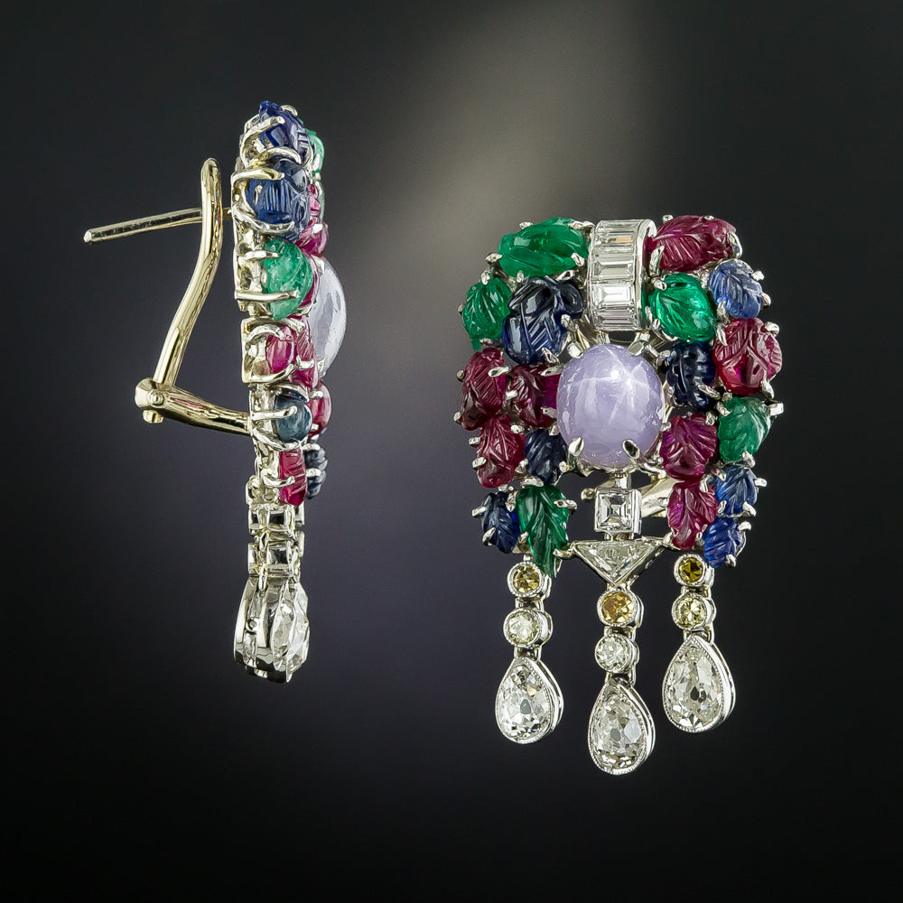 Art Deco Multi-Stone and Diamond 'Tutti Frutti' Earrings  - 4