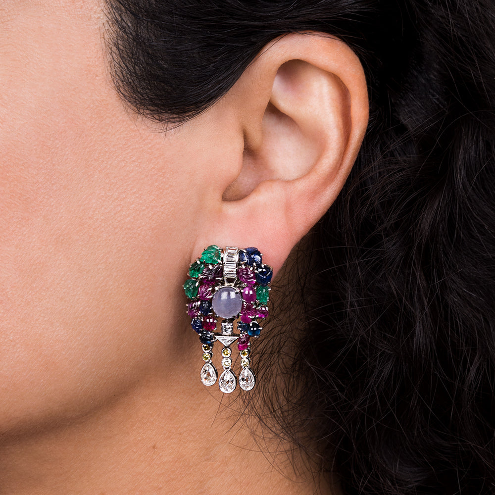 Art Deco Multi-Stone and Diamond 'Tutti Frutti' Earrings  - 5
