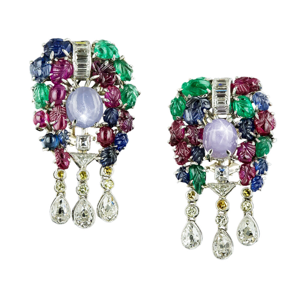 Art Deco Multi-Stone and Diamond 'Tutti Frutti' Earrings  - 2