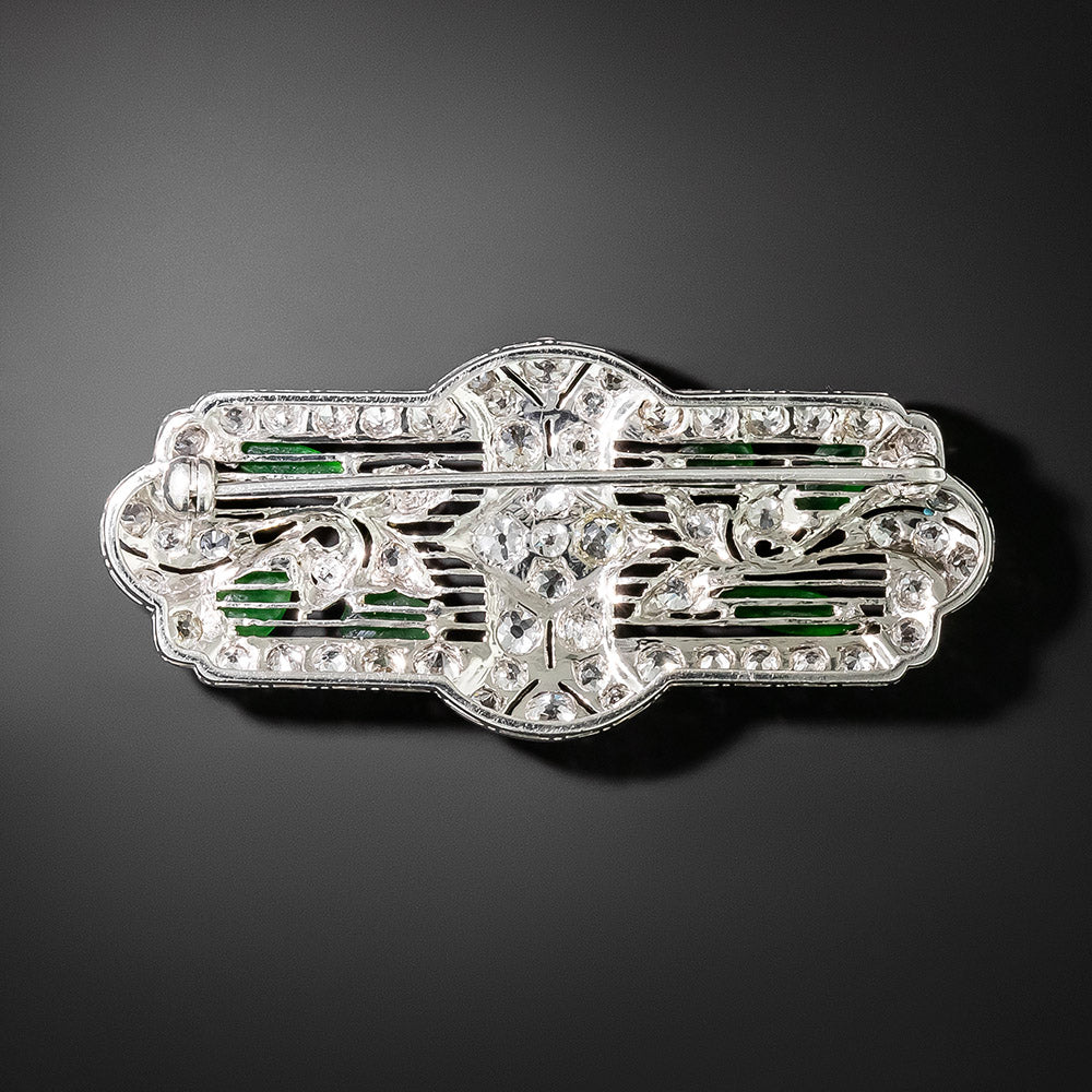 Art Deco Natural Burmese Jade and Diamond Brooch - 2