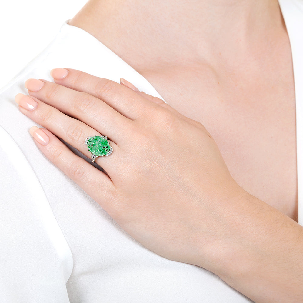 Art Deco Natural Burmese Jadeite Ring - 12