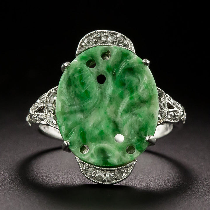 Art Deco Natural Burmese Jadeite Ring