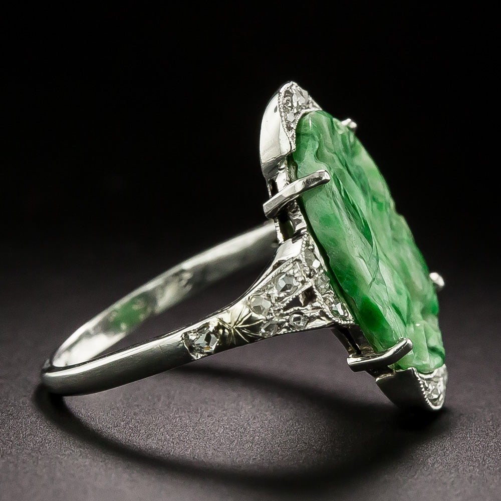 Art Deco Natural Burmese Jadeite Ring - 2