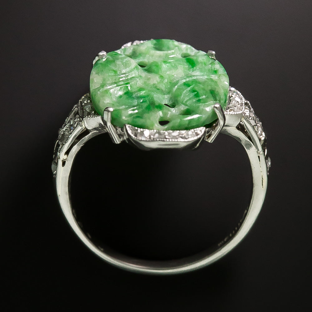 Art Deco Natural Burmese Jadeite Ring - 3