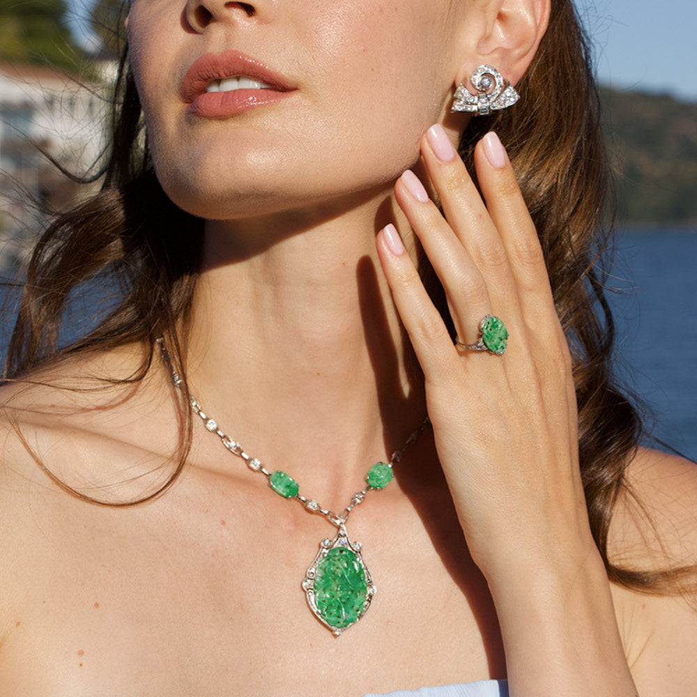 Art Deco Natural Burmese Jadeite Ring - 18