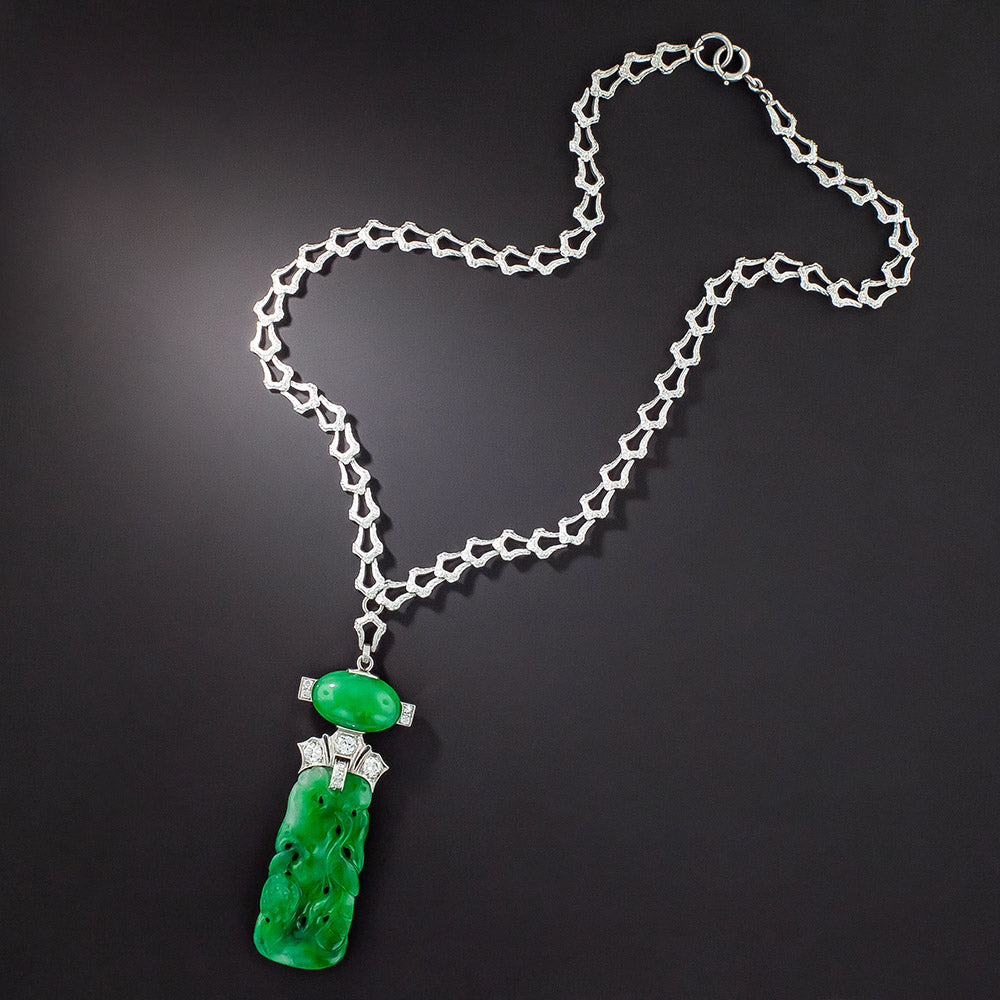 Art Deco Natural Jade and Diamond Necklace - 3