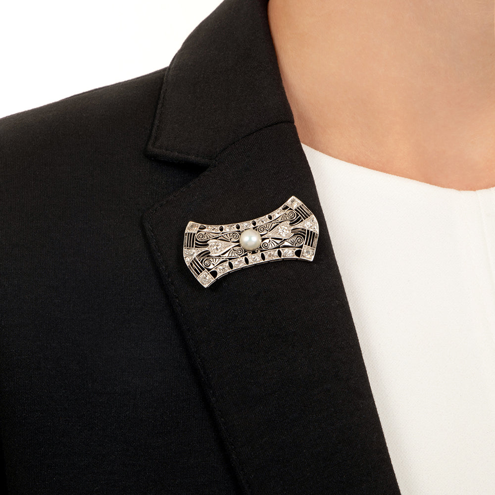 Art Deco Natural Pearl and Diamond Filigree Brooch - 4