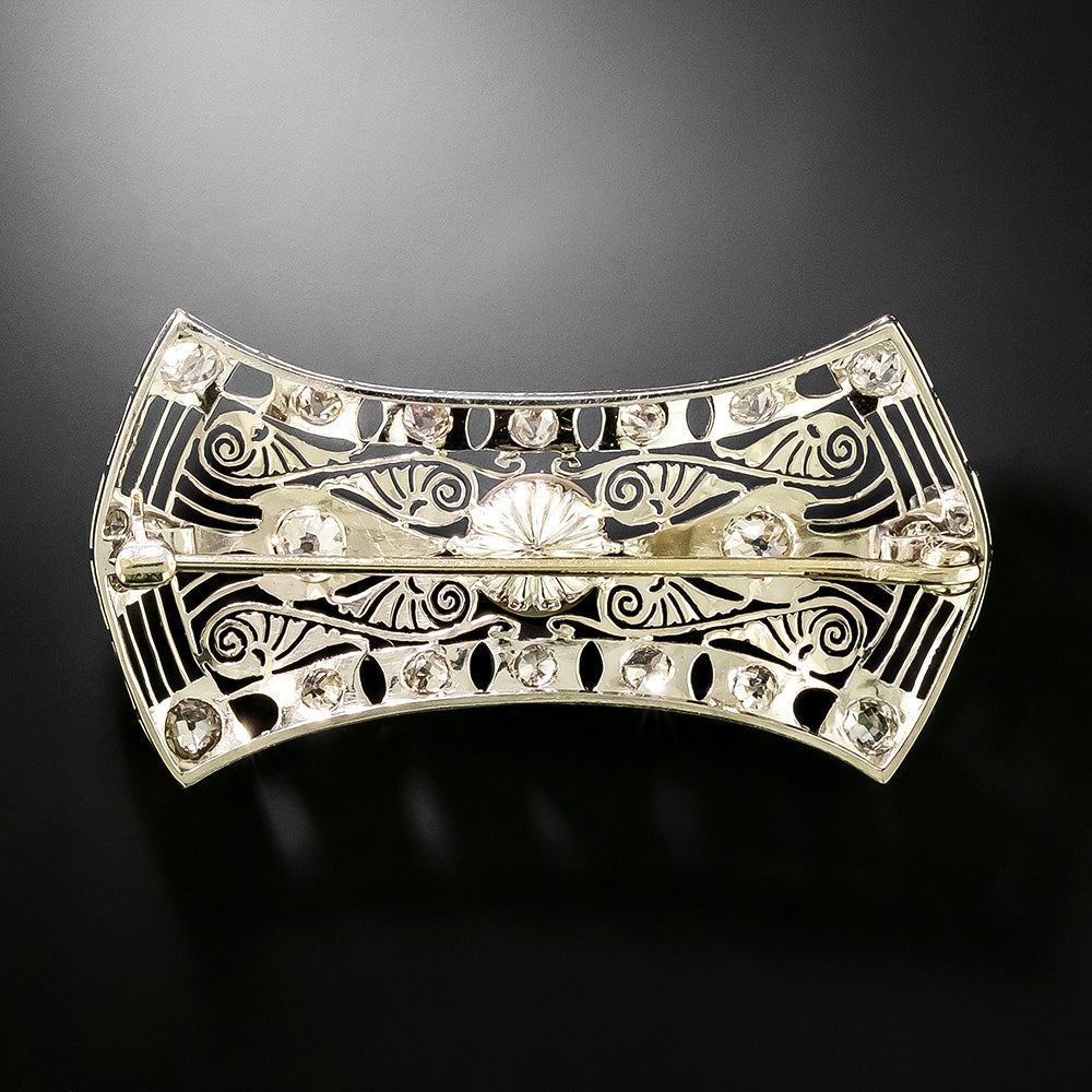 Art Deco Natural Pearl and Diamond Filigree Brooch - 4