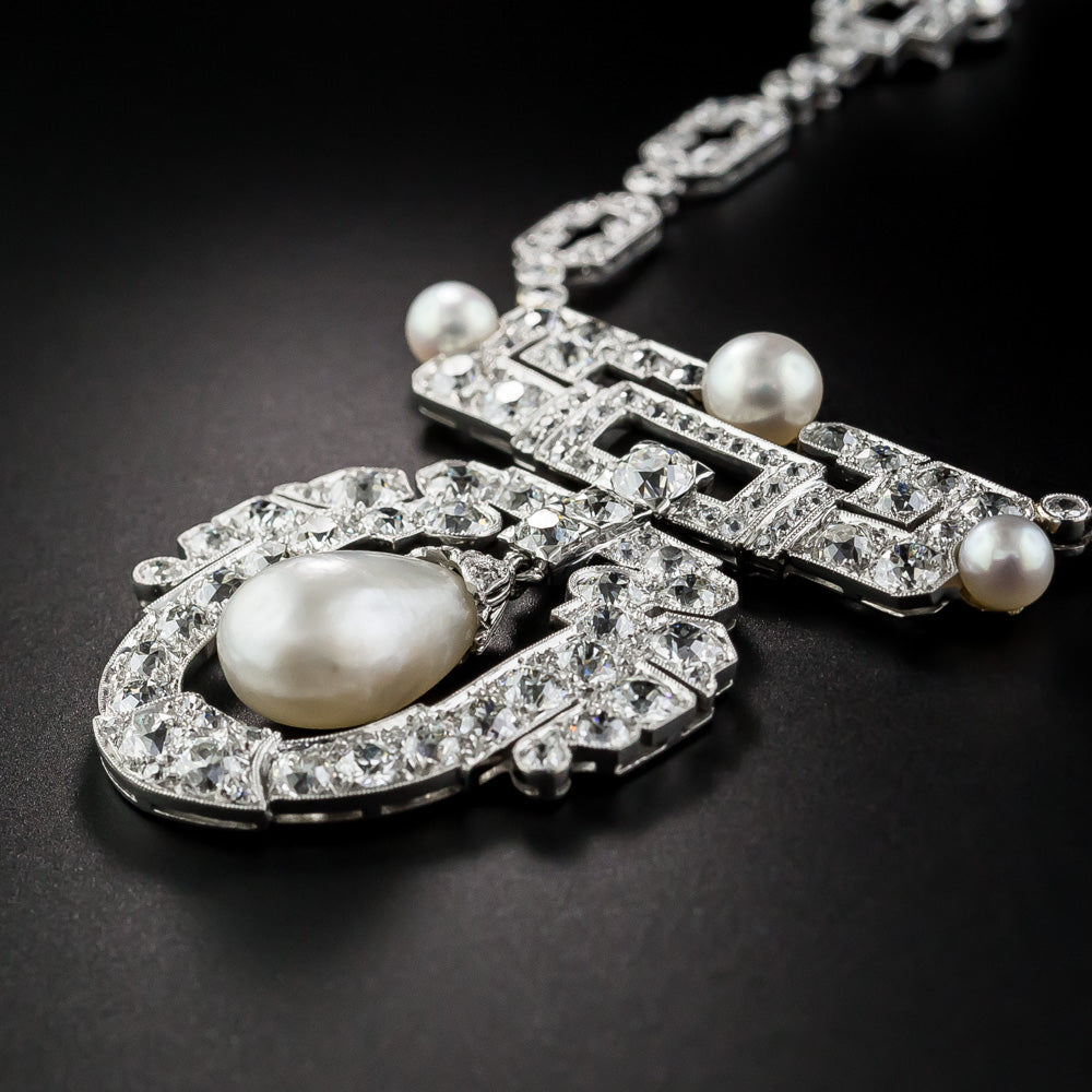 Art Deco Natural Pearl and Diamond Necklace - GIA - 4