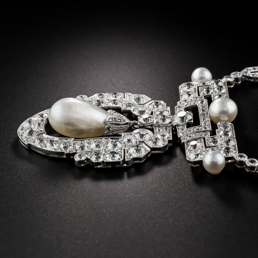 Art Deco Natural Pearl and Diamond Necklace - GIA - 5
