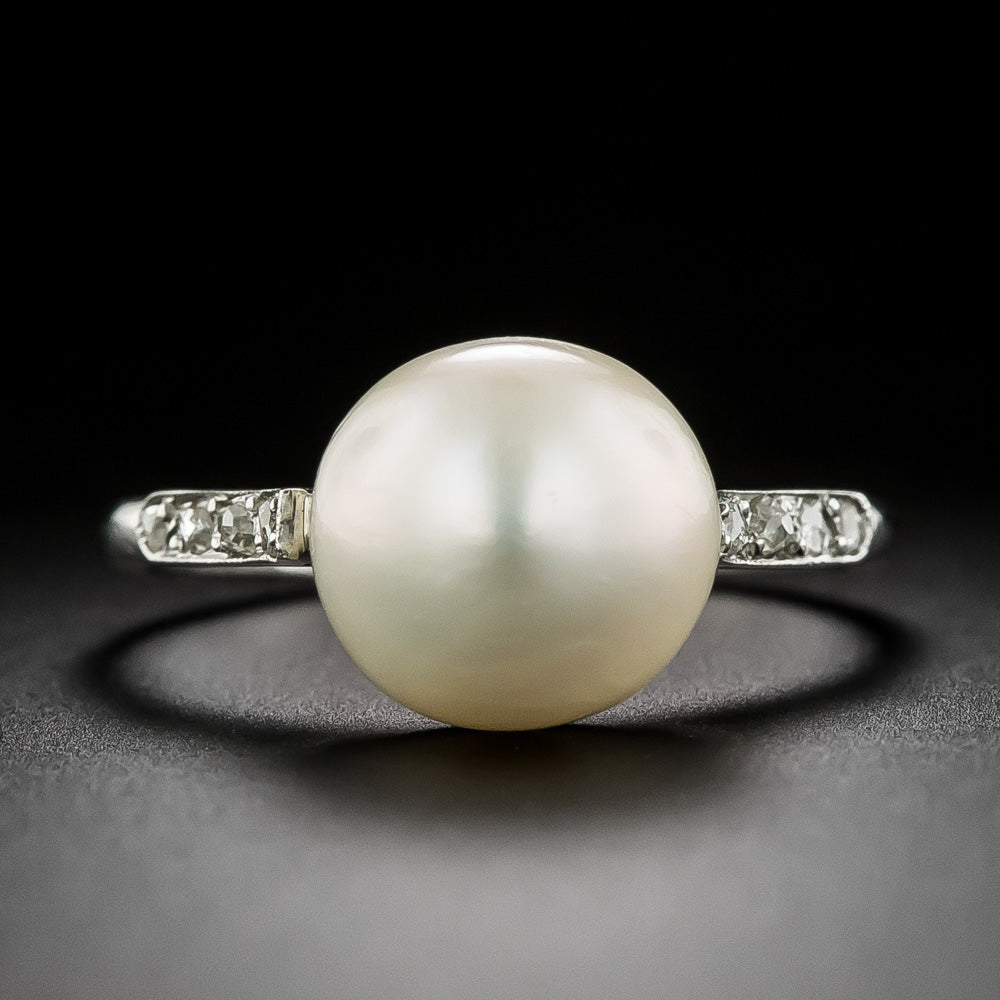 Art Deco Natural Pearl and Diamond Ring - GIA - 3