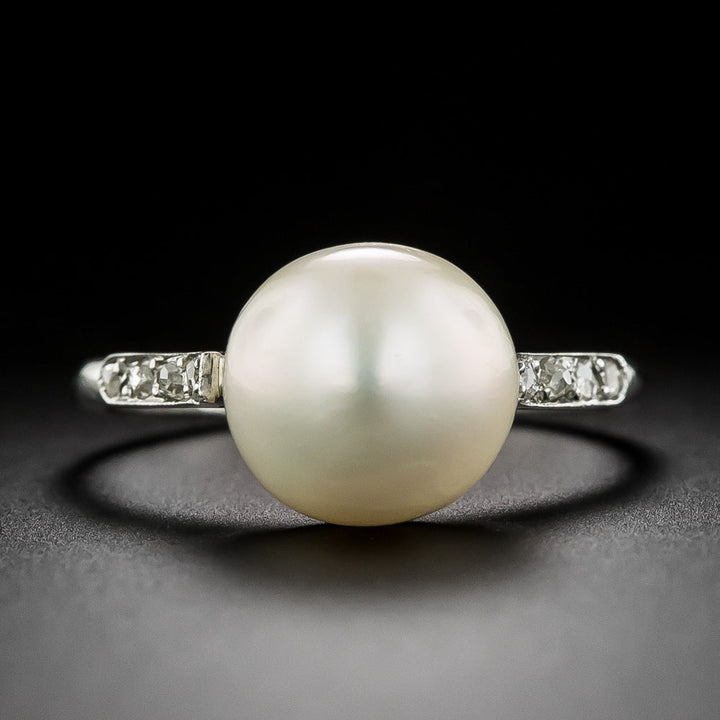 Art Deco Natural Pearl and Diamond Ring - GIA
