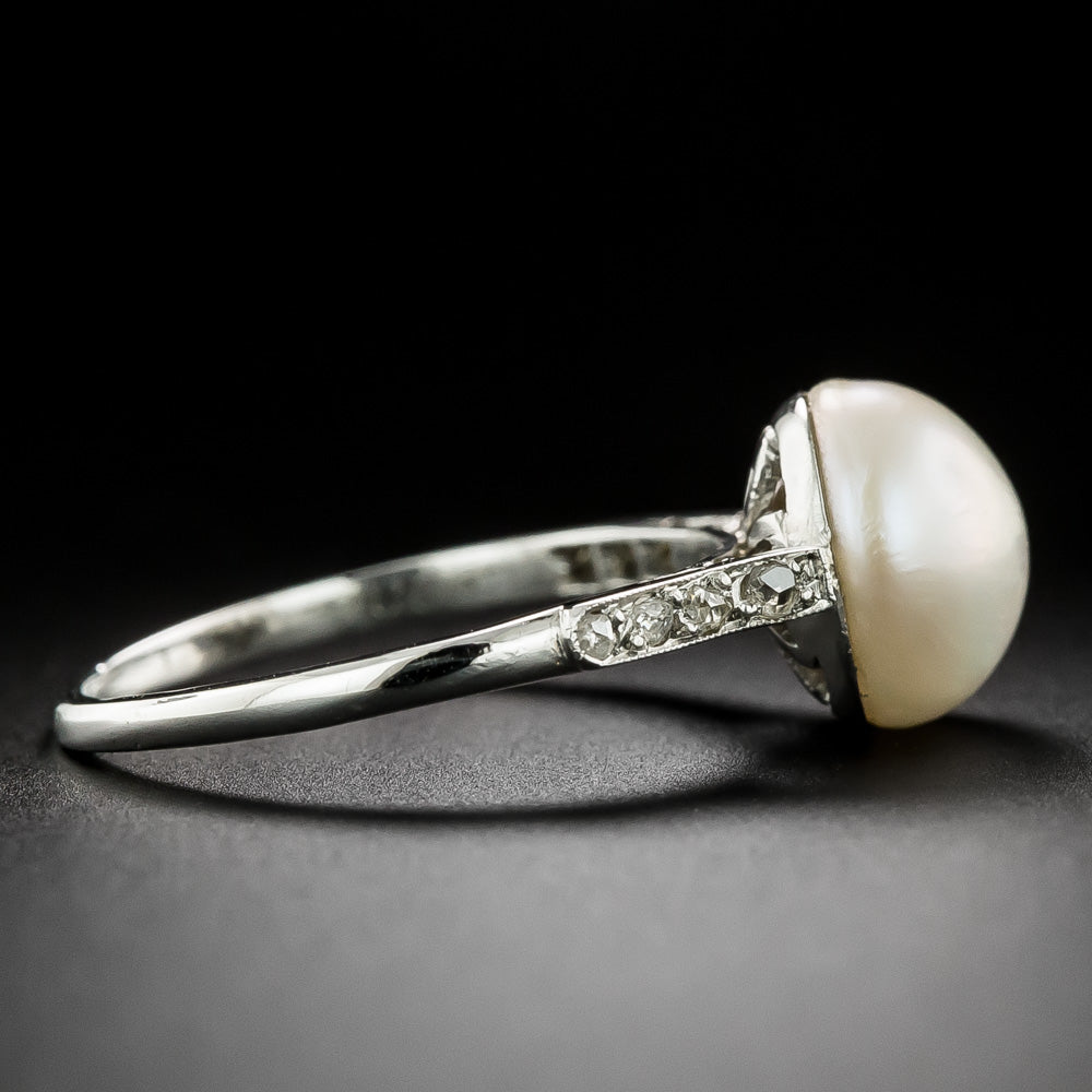 Art Deco Natural Pearl and Diamond Ring - GIA - 4