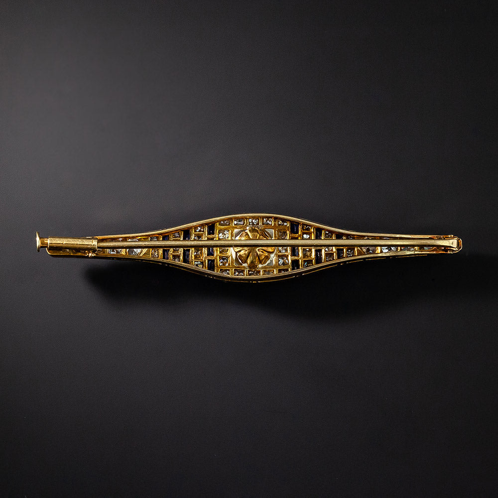 Art Deco Mabe Pearl, Diamond and Synthetic Sapphire Bar Pin - 3