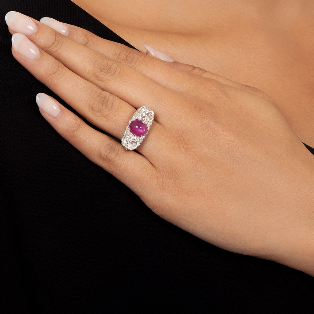 Art Deco No-Heat Burma Star Ruby and Diamond Ring - 7
