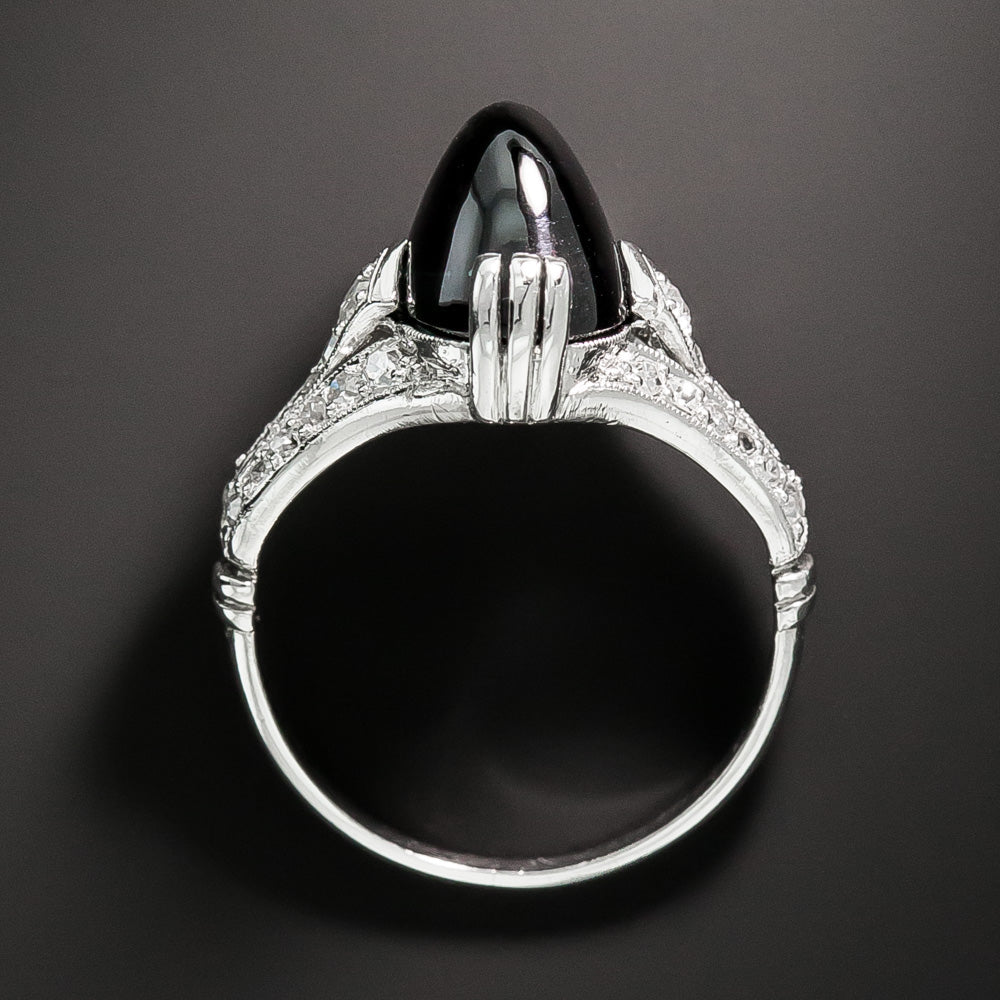 Art Deco No-Heat Cabochon Sapphire and Diamond Ring - 4