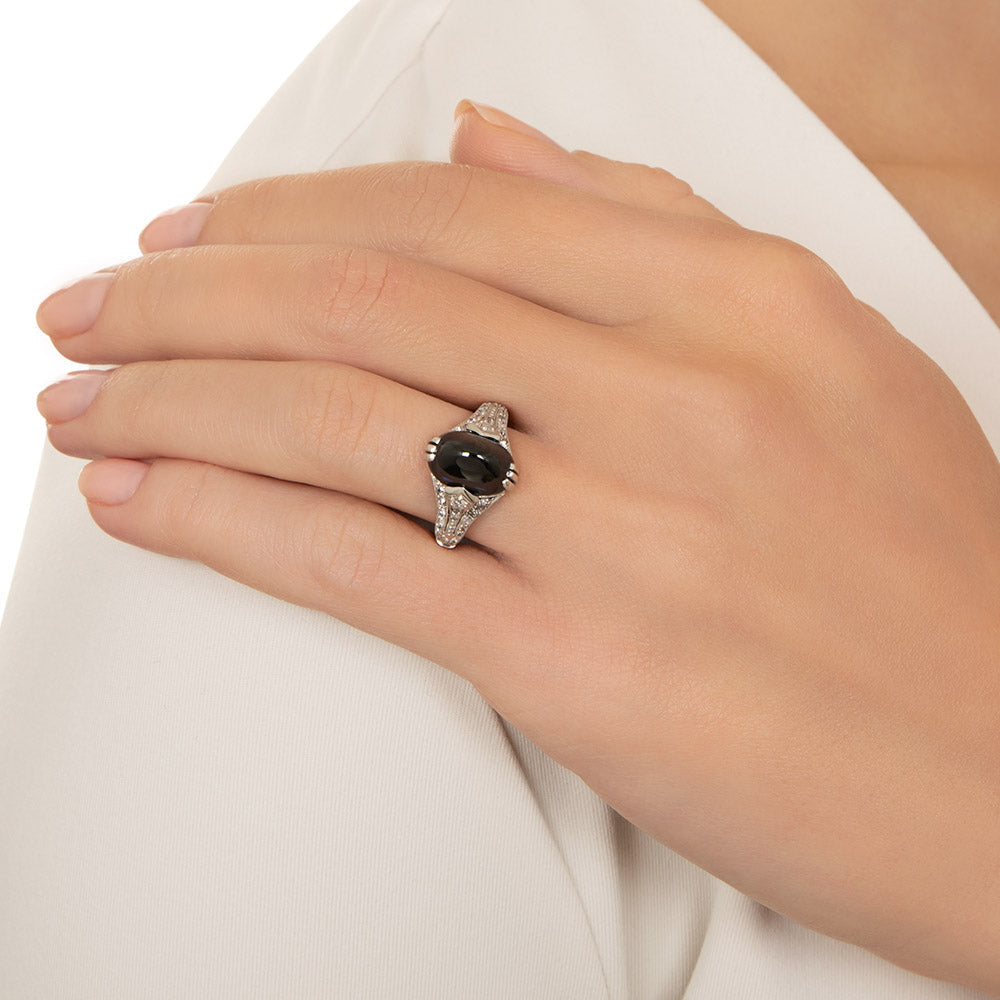 Art Deco No-Heat Cabochon Sapphire and Diamond Ring - 5