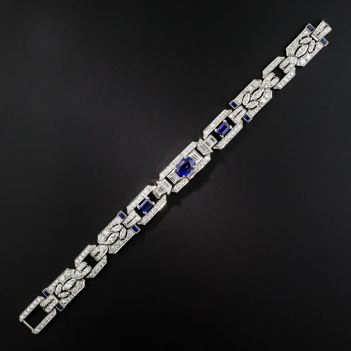 Art Deco No-Heat Ceylon Sapphire and Diamond Bracelet - AGL