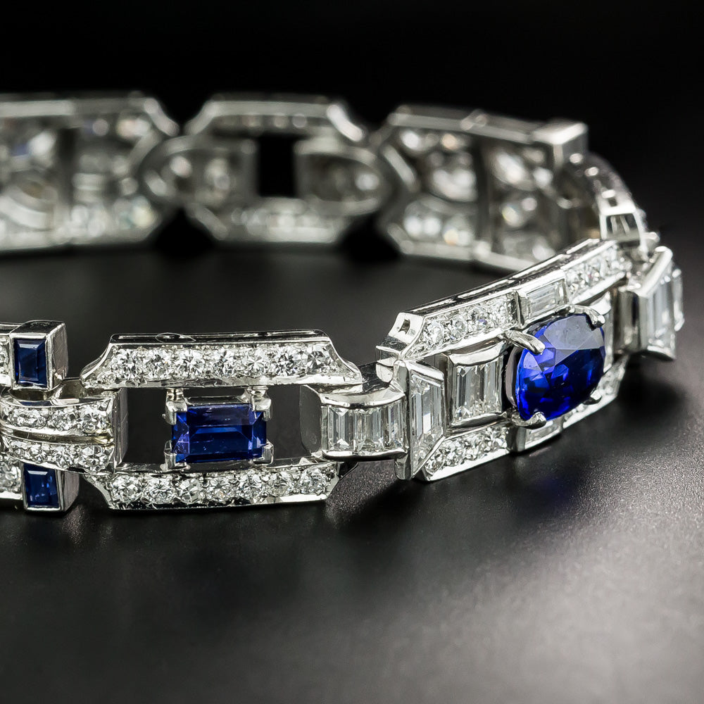 Art Deco No-Heat Ceylon Sapphire and Diamond Bracelet - AGL - 4
