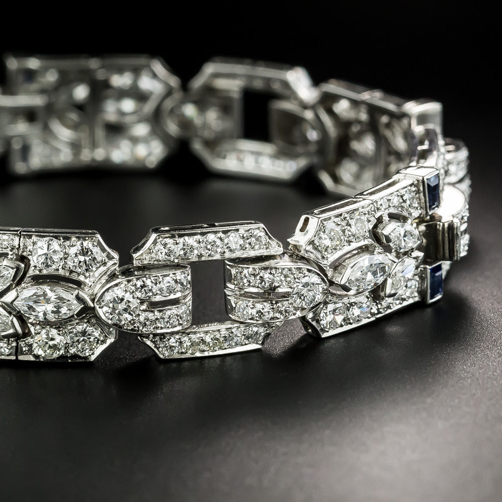Art Deco No-Heat Ceylon Sapphire and Diamond Bracelet - AGL - 5