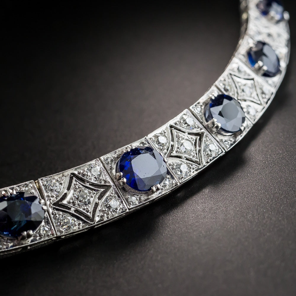 Art Deco No-Heat Pailin Sapphire, Platinum And Diamond Necklace  - 3