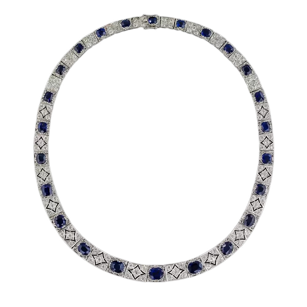 Art Deco No-Heat Pailin Sapphire, Platinum And Diamond Necklace  - 4