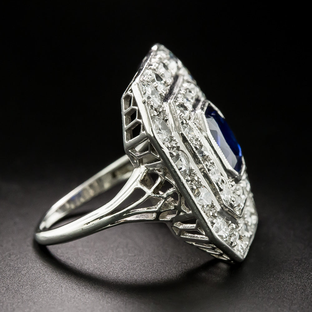 Art Deco No-Heat Sapphire and Diamond Double Halo Ring - 3