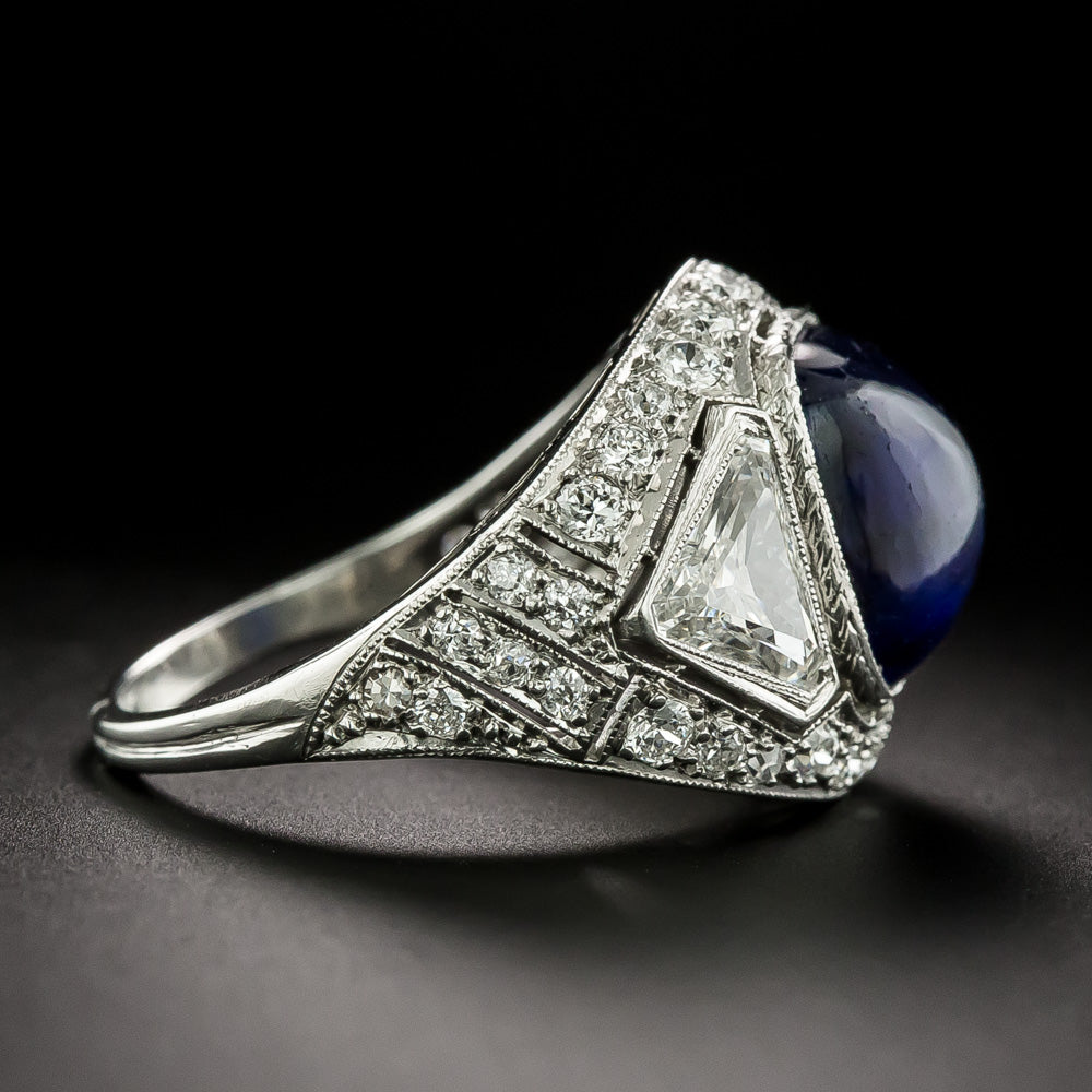 Art Deco No-Heat Sugarloaf Sapphire and Diamond Ring - GIA - 8