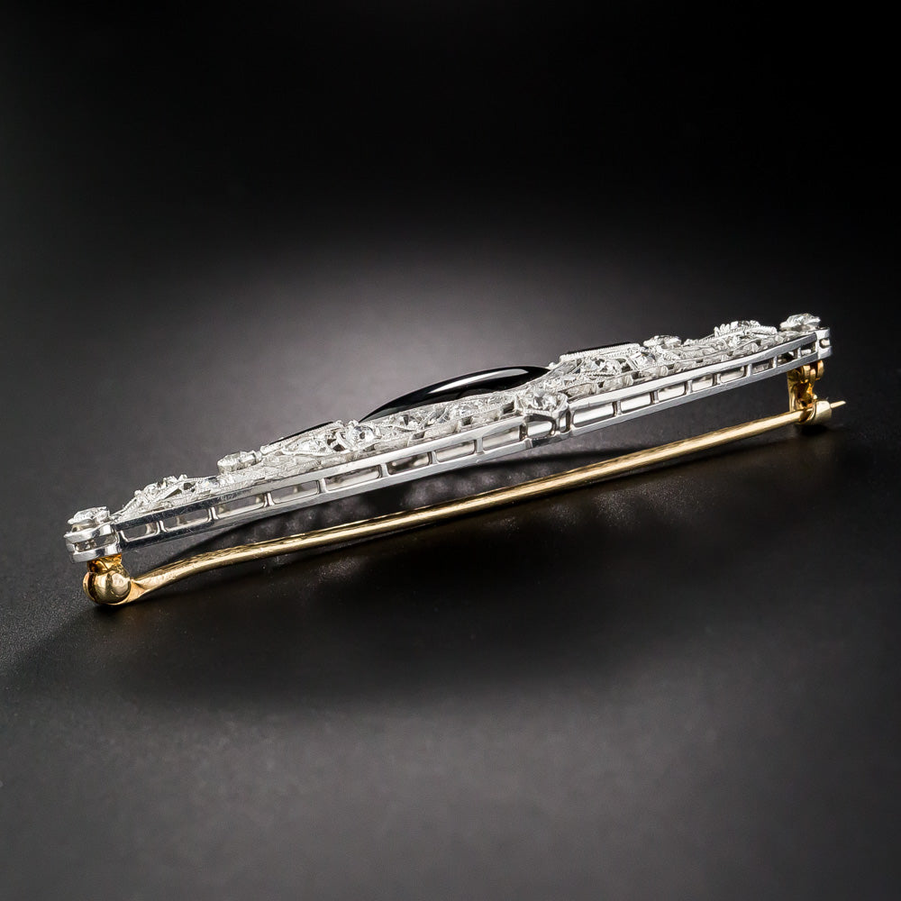 Art Deco Onyx And Diamond Brooch - 8